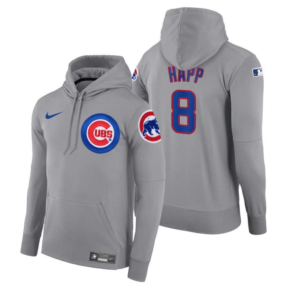 Men Chicago Cubs 8 Happ gray road hoodie 2021 MLB Nike Jerseys
